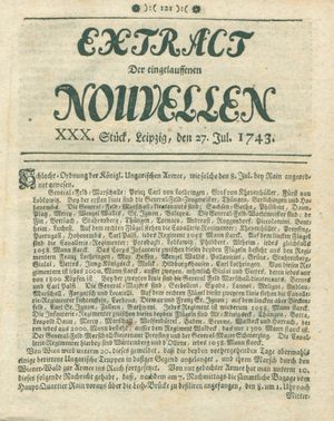Extract der eingelauffenen Nouvellen vom 27.07.1743