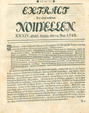 Extract der eingelauffenen Nouvellen vom 24.08.1743