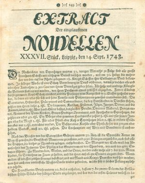 Extract der eingelauffenen Nouvellen vom 14.09.1743
