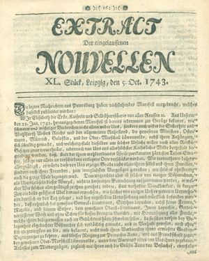 Extract der eingelauffenen Nouvellen vom 05.10.1743