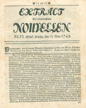 Extract der eingelauffenen Nouvellen on Nov 16, 1743