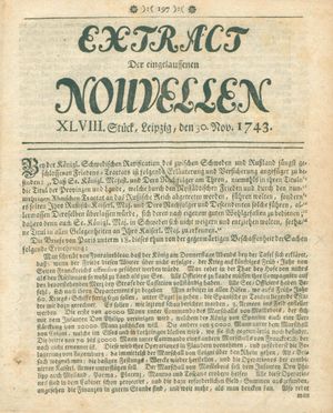 Extract der eingelauffenen Nouvellen vom 30.11.1743