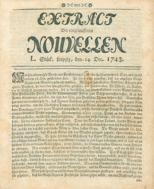 Extract der eingelauffenen Nouvellen vom 14.12.1743