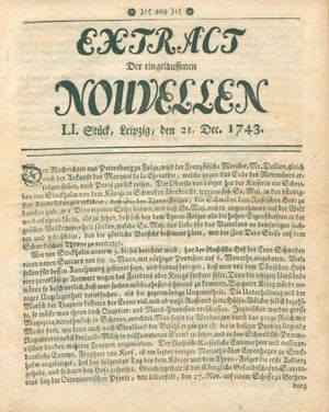 Extract der eingelauffenen Nouvellen vom 21.12.1743