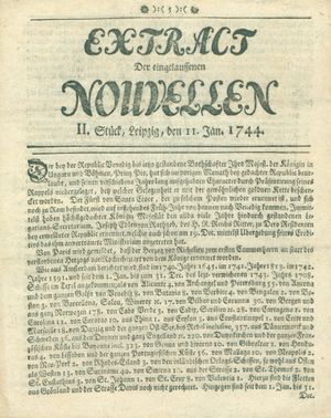 Extract der eingelauffenen Nouvellen vom 11.01.1744