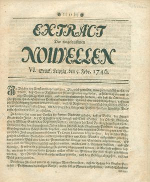 Extract der eingelauffenen Nouvellen vom 05.02.1746