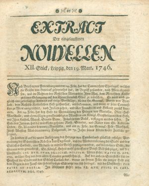 Extract der eingelauffenen Nouvellen vom 19.03.1746