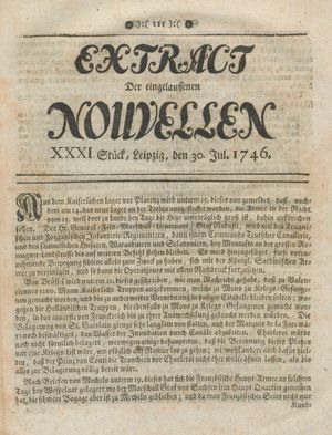 Extract der eingelauffenen Nouvellen vom 30.07.1746