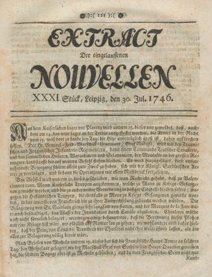 Extract der eingelauffenen Nouvellen on Jul 30, 1746