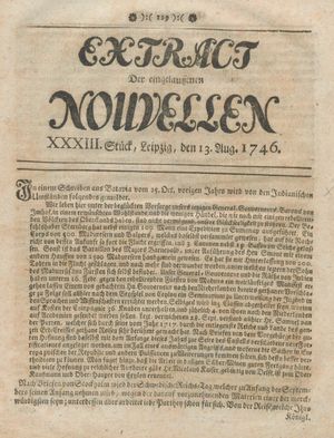 Extract der eingelauffenen Nouvellen vom 13.08.1746