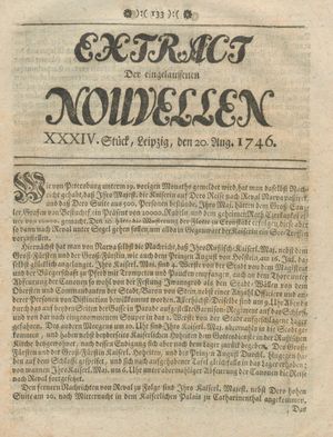 Extract der eingelauffenen Nouvellen vom 20.08.1746