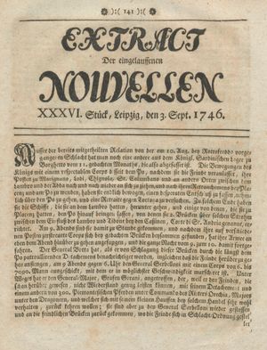 Extract der eingelauffenen Nouvellen vom 03.09.1746
