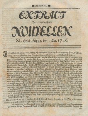 Extract der eingelauffenen Nouvellen vom 01.10.1746