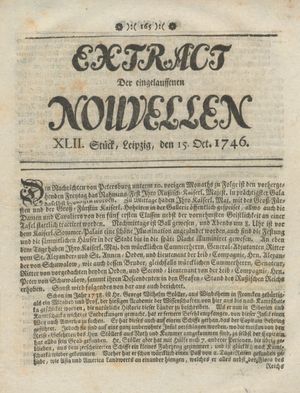 Extract der eingelauffenen Nouvellen vom 15.10.1746