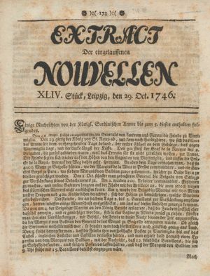 Extract der eingelauffenen Nouvellen vom 29.10.1746