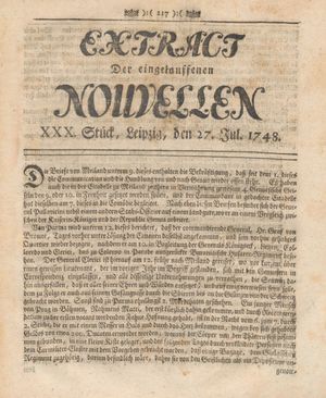Extract der eingelauffenen Nouvellen vom 27.07.1748