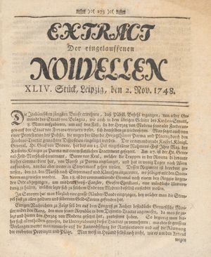 Extract der eingelauffenen Nouvellen vom 02.11.1748