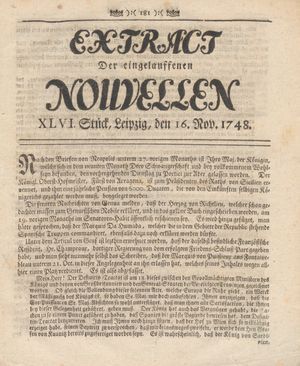 Extract der eingelauffenen Nouvellen vom 16.11.1748