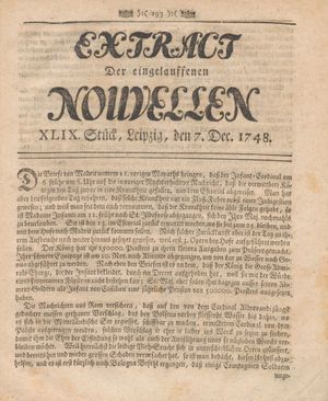 Extract der eingelauffenen Nouvellen vom 07.12.1748