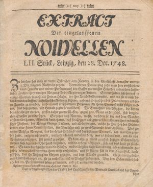 Extract der eingelauffenen Nouvellen vom 28.12.1748