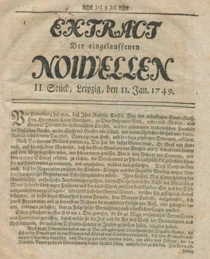 Extract der eingelauffenen Nouvellen vom 11.01.1749