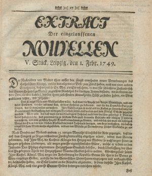 Extract der eingelauffenen Nouvellen vom 01.02.1749