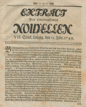 Extract der eingelauffenen Nouvellen vom 15.02.1749