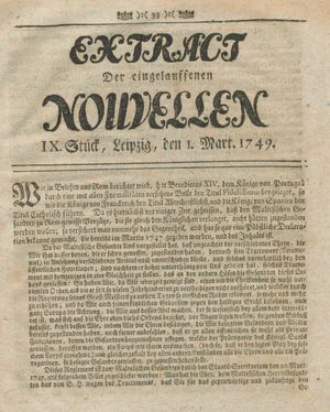 Extract der eingelauffenen Nouvellen vom 01.03.1749