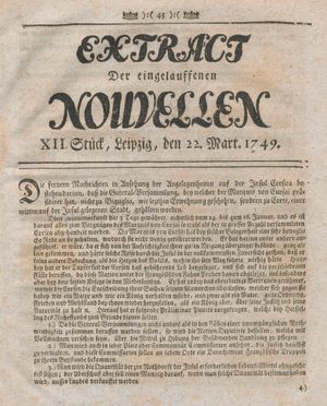 Extract der eingelauffenen Nouvellen vom 22.03.1749