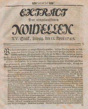 Extract der eingelauffenen Nouvellen on Apr 12, 1749