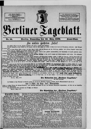 Berliner Tageblatt und Handels-Zeitung vom 21.03.1872