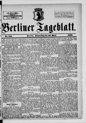 Berliner Tageblatt und Handels-Zeitung vom 25.04.1872