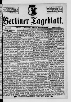 Berliner Tageblatt und Handels-Zeitung vom 31.10.1872