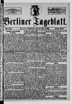 Berliner Tageblatt und Handels-Zeitung on May 14, 1873