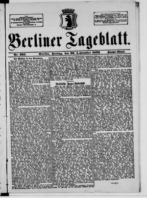 Berliner Tageblatt und Handels-Zeitung vom 26.09.1873