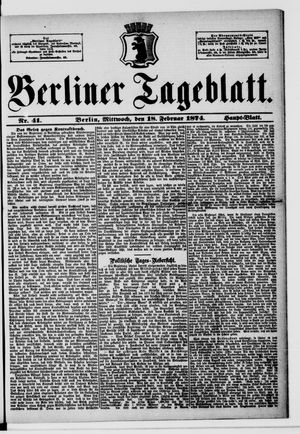 Berliner Tageblatt und Handels-Zeitung on Feb 18, 1874