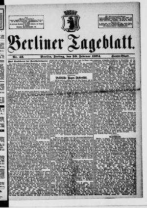 Berliner Tageblatt und Handels-Zeitung vom 20.02.1874