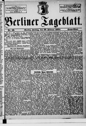 Berliner Tageblatt und Handels-Zeitung vom 27.02.1874