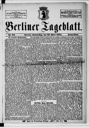 Berliner Tageblatt und Handels-Zeitung vom 23.04.1874