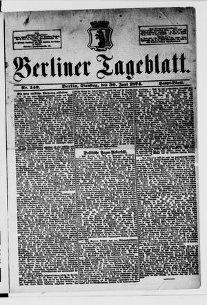 Berliner Tageblatt und Handels-Zeitung vom 30.06.1874