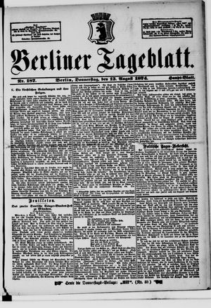 Berliner Tageblatt und Handels-Zeitung vom 13.08.1874