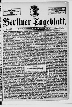 Berliner Tageblatt und Handels-Zeitung on Oct 10, 1874