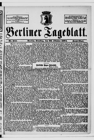 Berliner Tageblatt und Handels-Zeitung on Oct 20, 1874