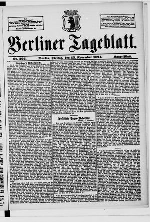 Berliner Tageblatt und Handels-Zeitung on Nov 13, 1874