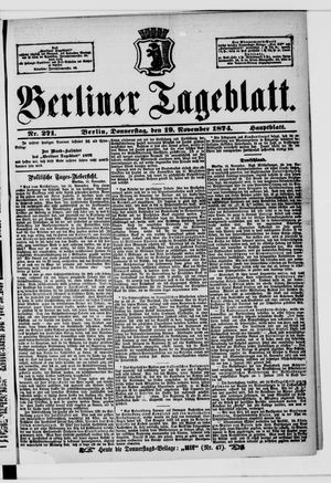 Berliner Tageblatt und Handels-Zeitung vom 19.11.1874
