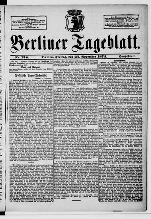 Berliner Tageblatt und Handels-Zeitung vom 27.11.1874
