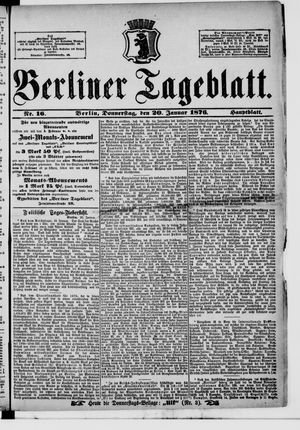 Berliner Tageblatt und Handels-Zeitung vom 20.01.1876