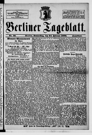Berliner Tageblatt und Handels-Zeitung vom 24.02.1876