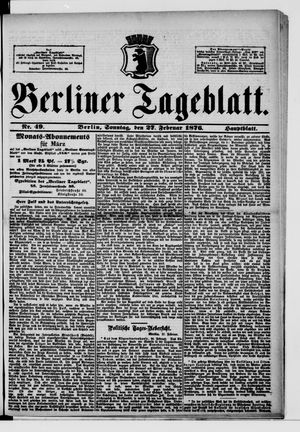 Berliner Tageblatt und Handels-Zeitung vom 27.02.1876