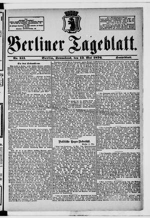 Berliner Tageblatt und Handels-Zeitung vom 13.05.1876